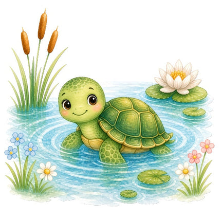 turtle in pond fabric panel