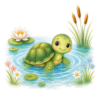 turtle in pond fabric panel