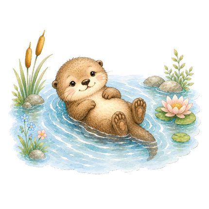 otter in pond fabric panel