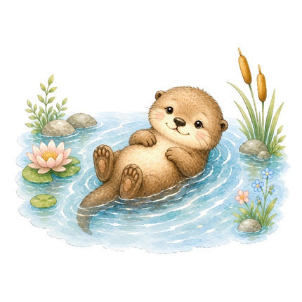 otter in pond fabric panel