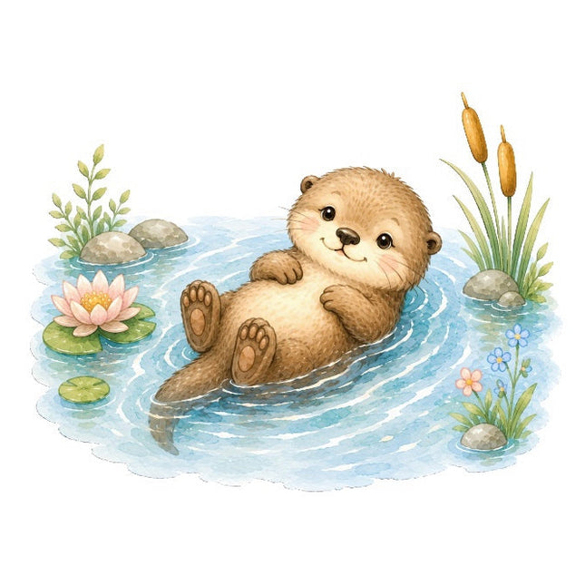 otter in pond fabric panel