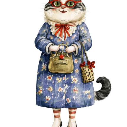 fashion cat wearing dress quilt block