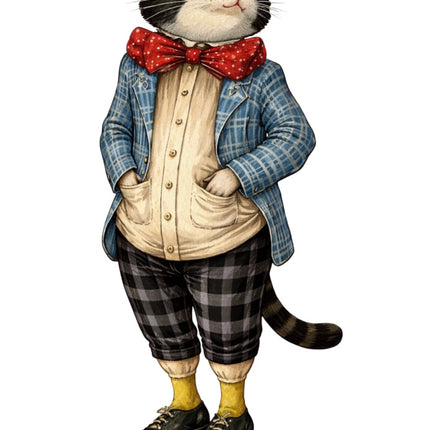 fairytale cat wearing clothes fabric panel