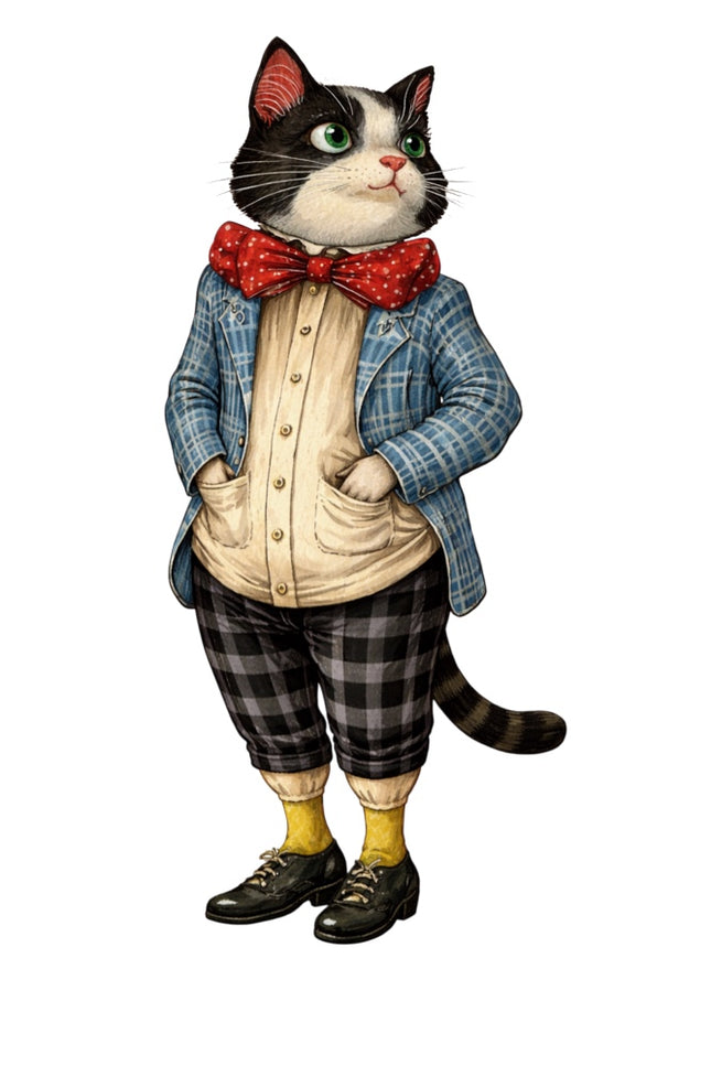 fairytale cat wearing clothes fabric panel
