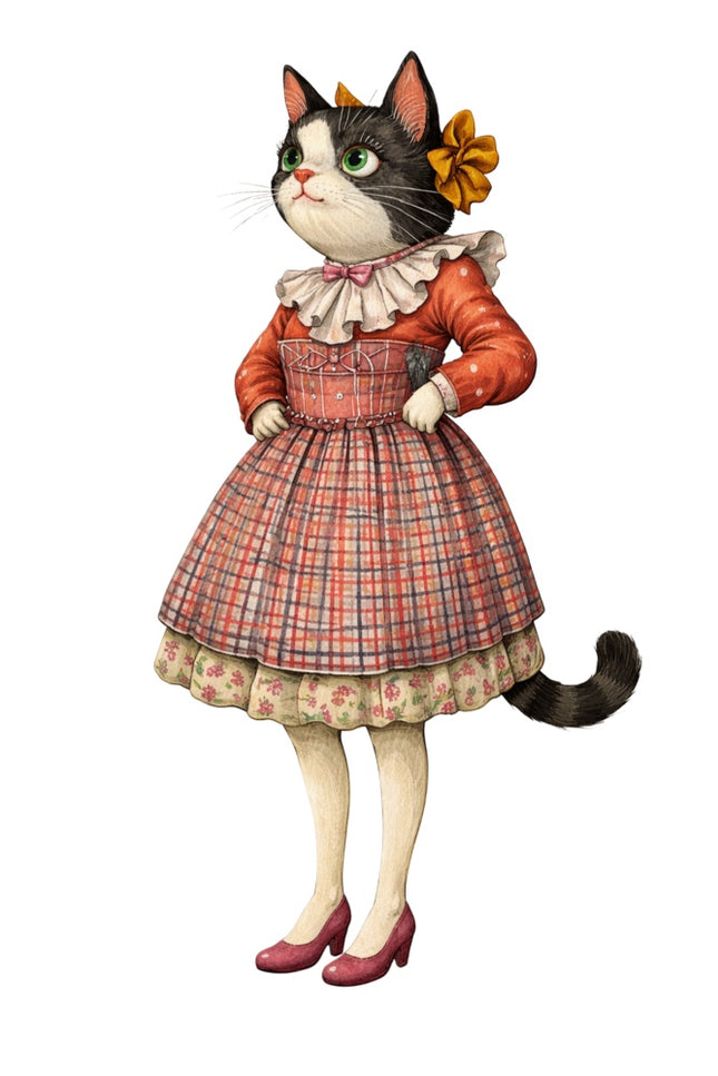 fairytale cat wearing dress fabric panel