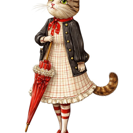 fairytale cat wearing dress fabric panel