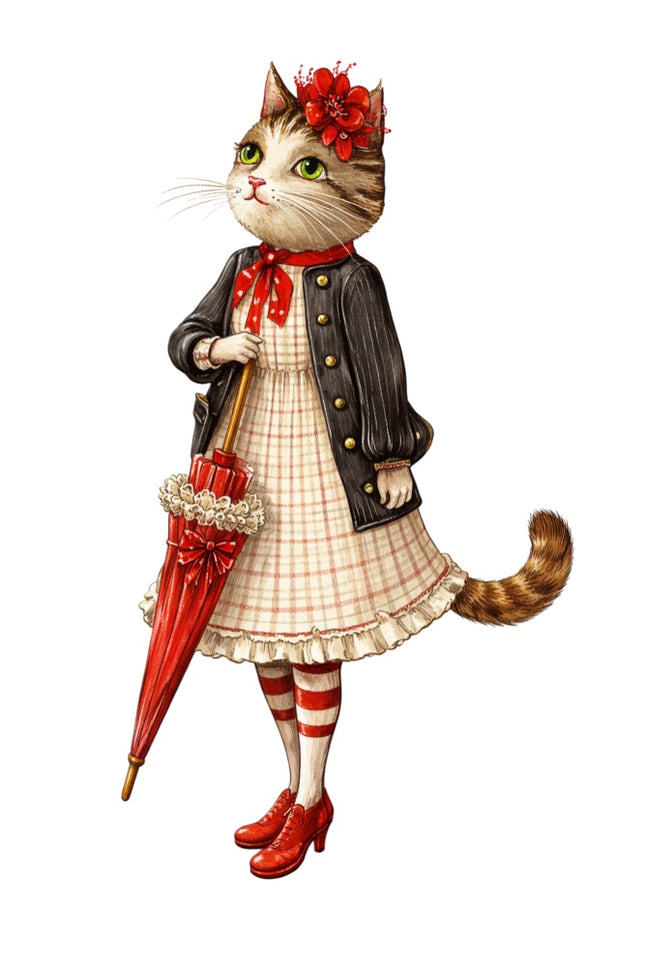 fairytale cat wearing dress fabric panel