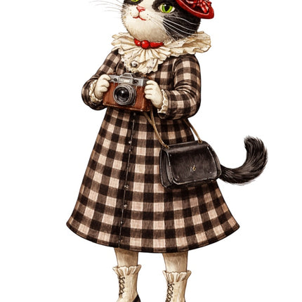 fairytale cat wearing dress fabric panel
