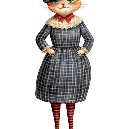 fairytale cat wearing clothes fabric panel