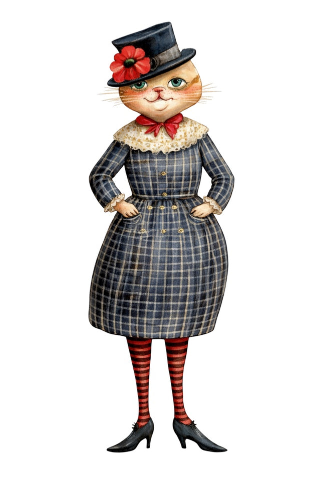 fairytale cat wearing clothes fabric panel
