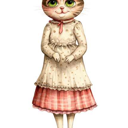 fairytale cat wearing clothes fabric panel