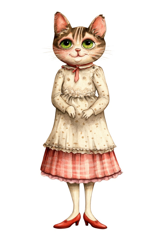 fairytale cat wearing clothes fabric panel