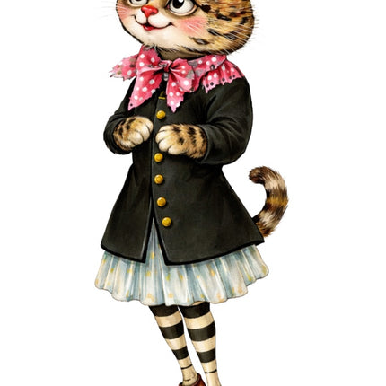 fairytale cat wearing clothes fabric panel