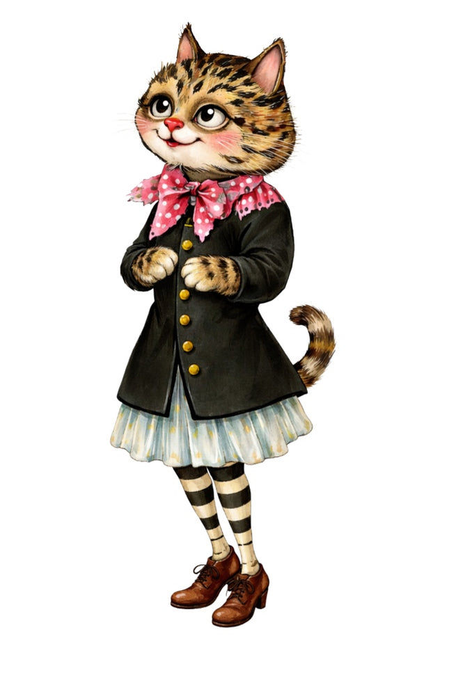 fairytale cat wearing clothes fabric panel