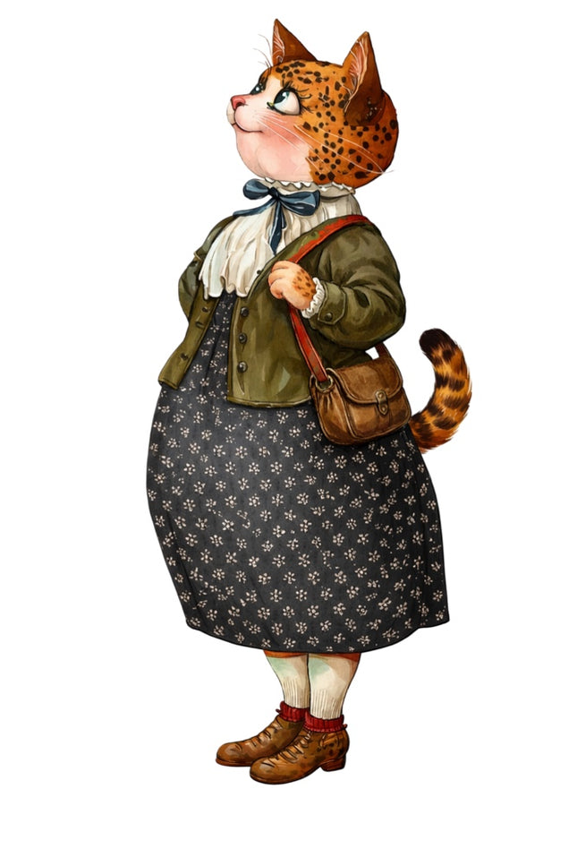 fairytale cat wearing clothes fabric panel