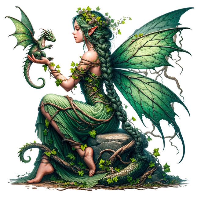fantasy fairy dragon fabric panel