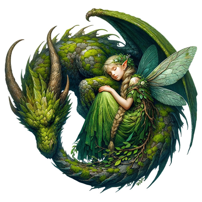 fantasy fairy dragon fabric panel