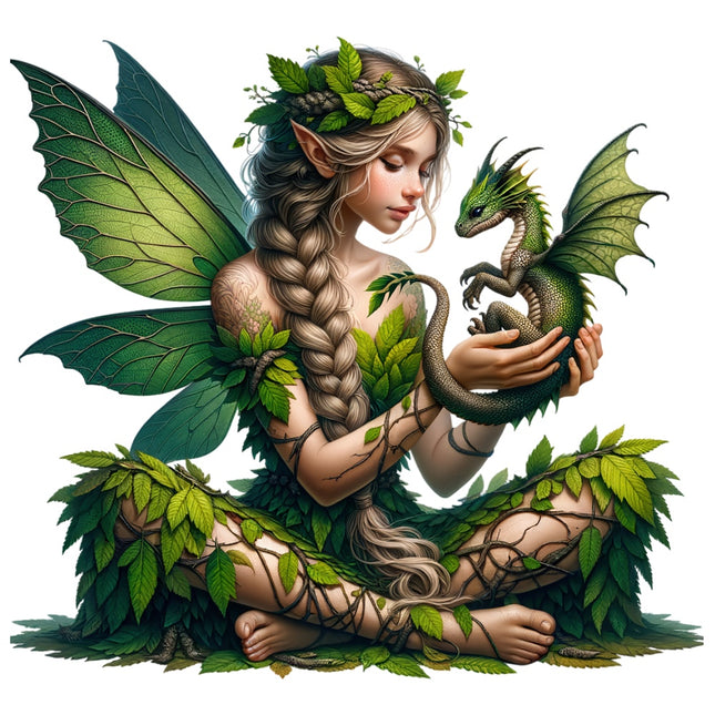 fantasy fairy dragon fabric panel
