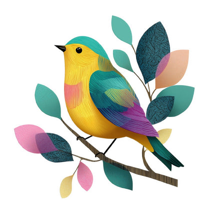 Colorful Bird on Branch 100% Cotton Fabric Panel Block FLIP-AQ6013
