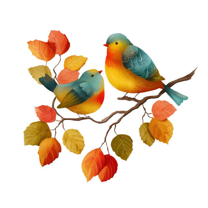 colorful birds on branch fabric panel