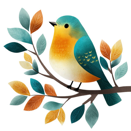 colorful bird on branch fabric panel