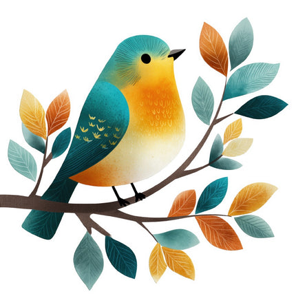 Colorful Bird on Branch 100% Cotton Fabric Panel Block FLIP-AQ6020