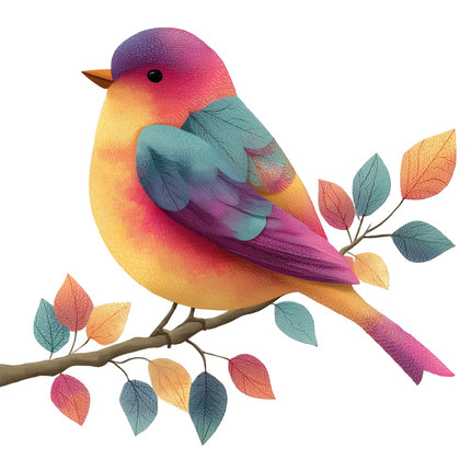 colorful bird on branch fabric panel