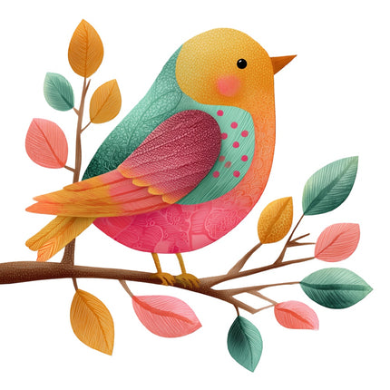 colorful bird on branch fabric panel