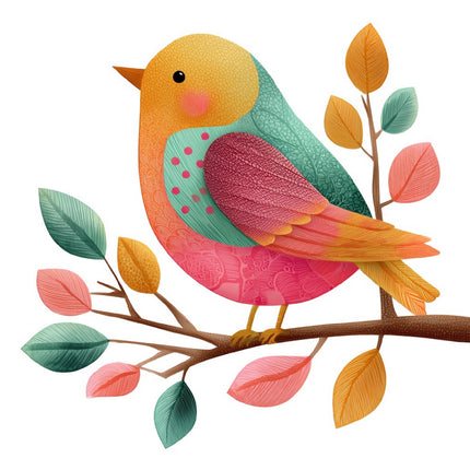 Colorful Bird on Branch 100% Cotton Fabric Panel Block FLIP-AQ6022