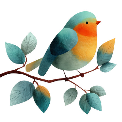 colorful bird on branch fabric panel