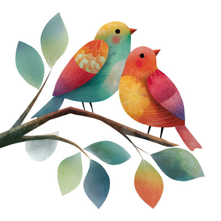 colorful birds on branch fabric panel