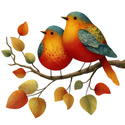 colorful birds on branch fabric panel