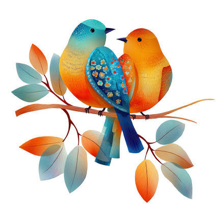 colorful birds on branch fabric panel