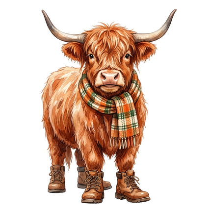 autumn highland cow fabric panel