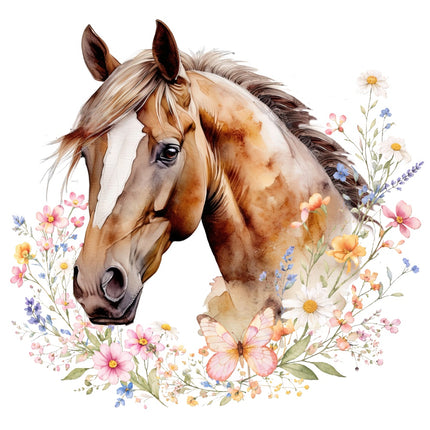 Floral Horse 100% Cotton Fabric Panel Block Quilt Square AQ6038