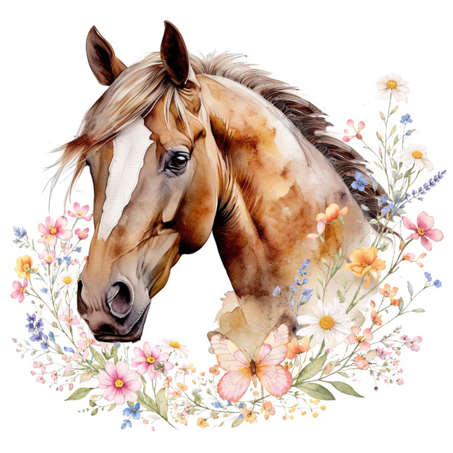 Floral Horse 100% Cotton Fabric Panel Block Quilt Square AQ6038