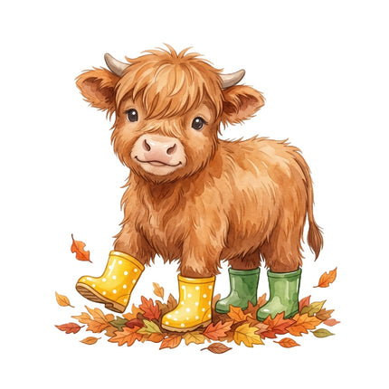 autumn highland cow fabric panel