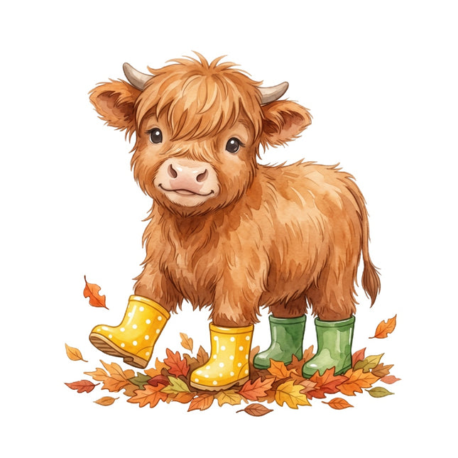autumn highland cow fabric panel