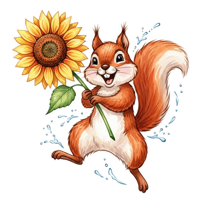 squirrel and sunflower fabric panel