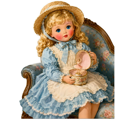1950s style girl doll fabric panel