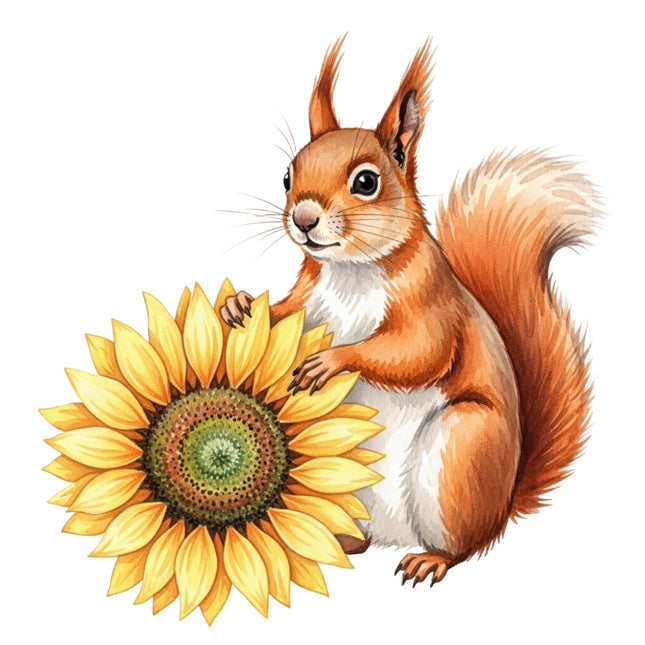 squirrel and sunflower fabric panel