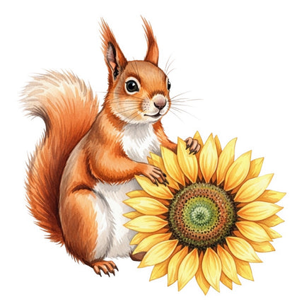 squirrel and sunflower fabric panel