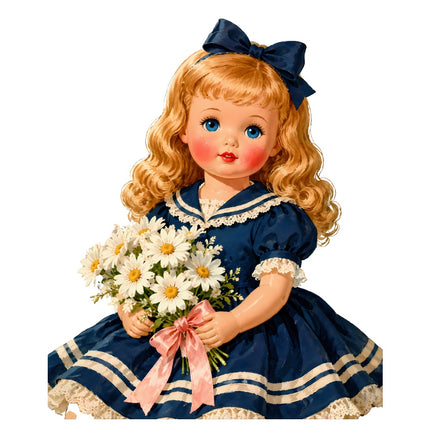 1950s style girl doll fabric panel