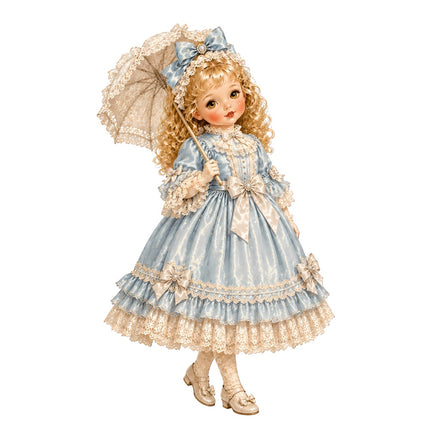 1950s style girl doll fabric panel