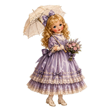 Vintage-style girl doll fabric panel