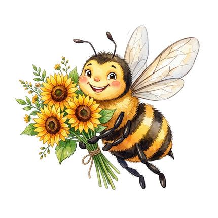 bee and sunflowers fabric panel
