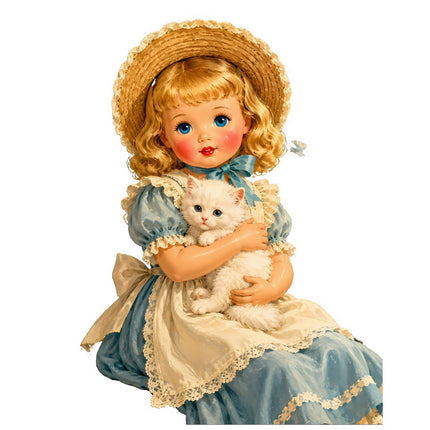 1950's Style Girl Doll 100% Cotton Fabric Panel Block FLIP-AQ6780
