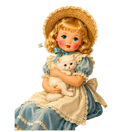 Vintage-style girl doll fabric panel