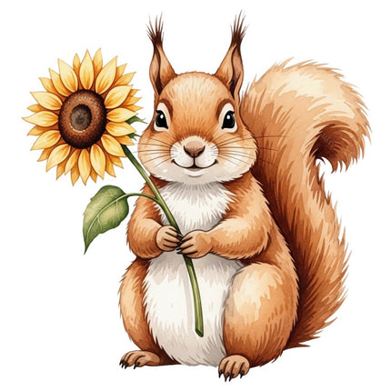 squirrel and sunflower fabric panel