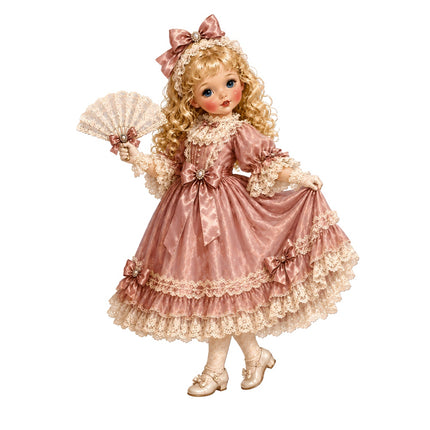 Vintage-style girl doll fabric panel